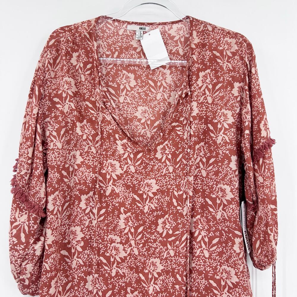 Amuse Society Costello Fringe Mini Dress NWT Size M Boho Tassel Floral Vacation - Picture 5 of 13